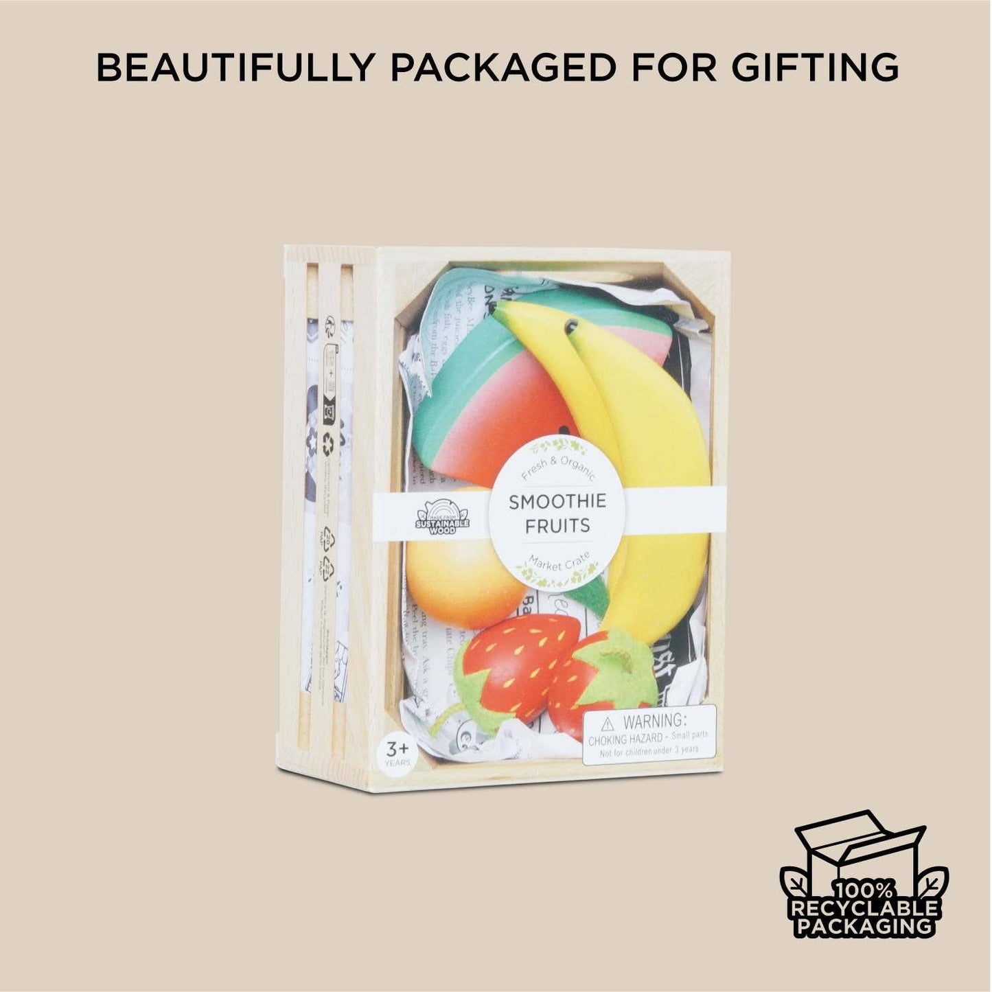 Wooden Smoothie Fruits Toy Set for Kids – Pretend Play Kitchen Fruit Set with Gift Box (3+)