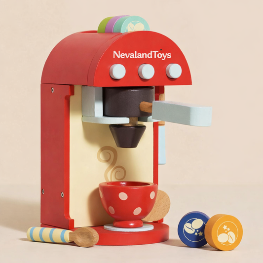 NevalandToys Wooden Kids Coffee Machine – Pretend Play Espresso Maker Toy Set